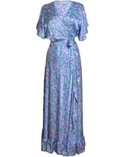 [et cetera] WOMAN Fanciful Short Sleeve Wrap Dress – Silk - Blue