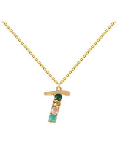 Lavani Jewels Multicolored Initial T Necklace - Metallic