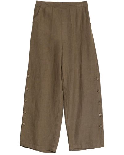 Niza Wide Linen Pants With Buttons - Green