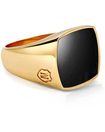 Nialaya Gold Signet Ring With Onyx - Multicolor