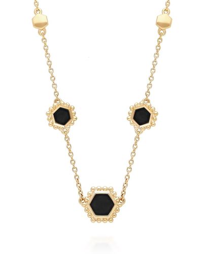 Gemondo Onyx Flat Slice Hex Chain Necklace In Gold Sterling Silver - Black