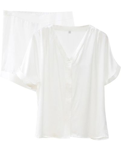 Soft Strokes Silk Pure Mulberry Silk Top And Shorts Set - White