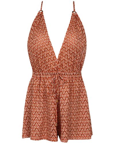 Cliché Reborn Knitted Summer Jumpsuit In Orange - Brown