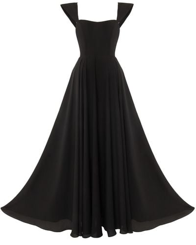 Lily Phellera Apex Maxi Dress With Sailor Collar Straps And Open Back In Midnight - Black