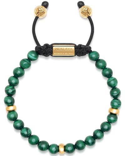 Nialaya Beaded Bracelet With Malachite And Gold - Green
