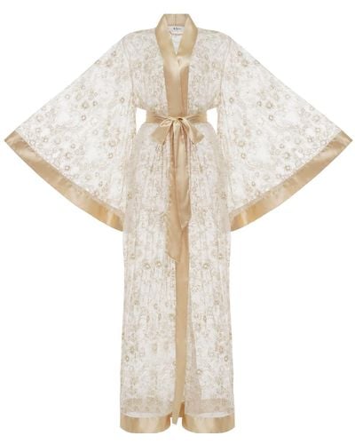 KÂfemme Long Lace Sheer Kimono Robe Dressing Gown - White