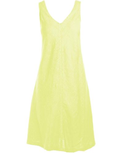 Haris Cotton "v" Neckline Flared Linen Dress - Yellow