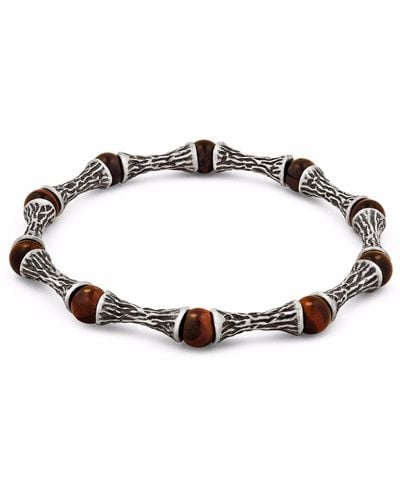 Snake Bones Red Tiger Eye Beads Oxidized Sterling Silver Bracelet - Metallic