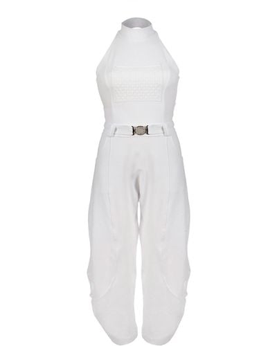 Balletto Athleisure Couture Perforated Pocket Jumpsuit Bianco - White