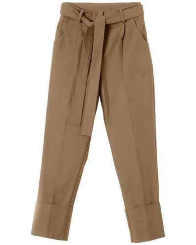 Framboise Neutrals Dalia Long Cotton Trousers - Brown