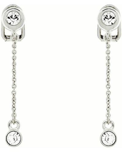 Emma Holland Jewellery Platinum & Crystal Droplet Clip On Earrings - White