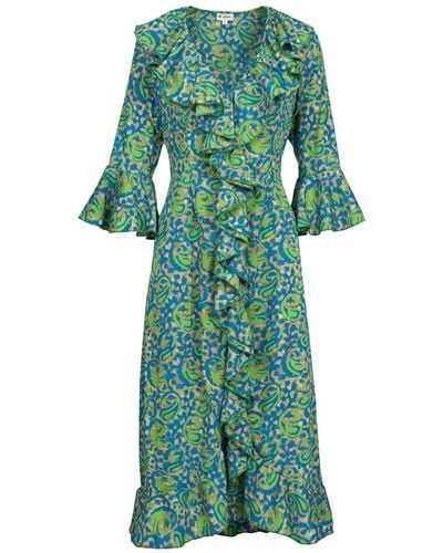 At Last Felicity Midi Dress Turquoise & Lime - Green