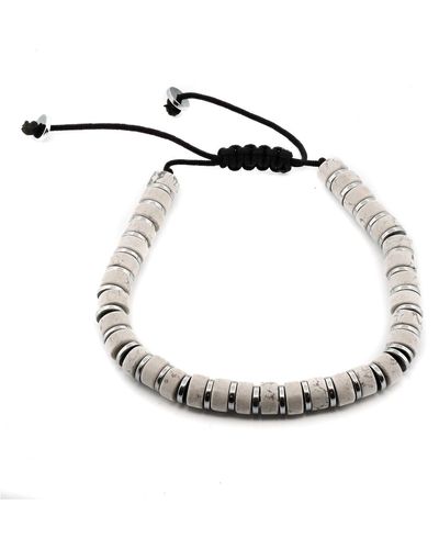 Ebru Jewelry White Howlite & Silver Hematite Beaded Adjustable Bracelet - Metallic