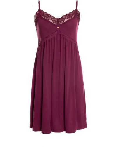 Pretty You London Bamboo Lace Chemise Nightdress In Bordeaux - Purple