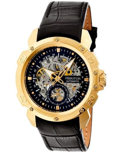 Heritor Conrad Leather-band Skeleton Watch With Seconds Sub-dial - Metallic