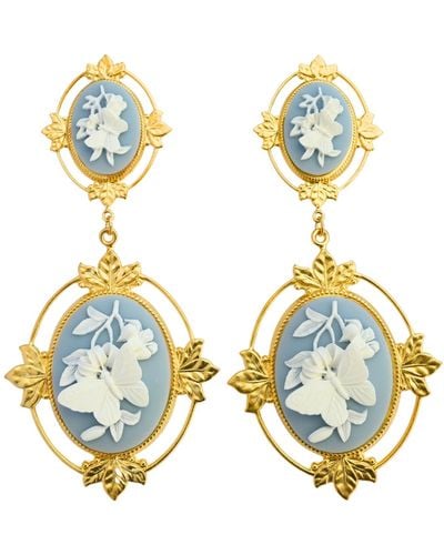 The Pink Reef Xl Cameo Drop Earrings In Light - Blue