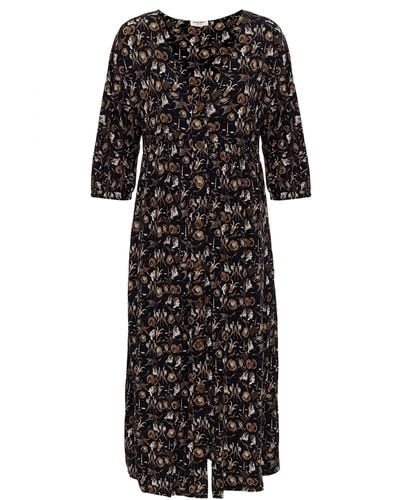 anou anou Zodiac Patterned Relaxed Dress With Front Button Detail - Black