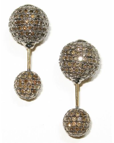 Artisan Natural Diamond Pave Tunnel Earrings In 18k Yellow Gold & 925 Silver - Metallic