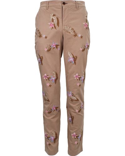 lords of harlech Charles Flower Embroidery Pant - Natural