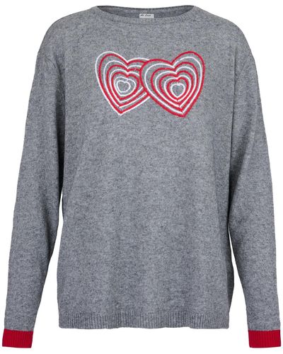 At Last Cashmere Mix Sweater In Light With Hearts - Gray