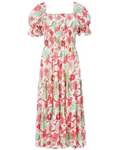 Lavaand The Tilde Square Neck Midi Dress In Spring Floral - Red