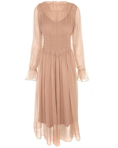 Framboise Neutrals Chelsie Midi Silk Dress - Pink
