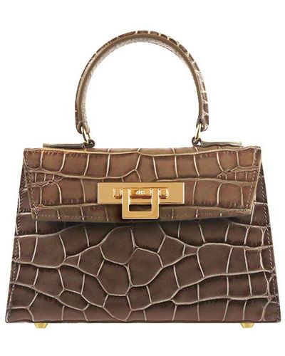 Lalage Beaumont Neutrals / Fonteyn Mignon Orinoco Print Calf Leather Handbag - Brown