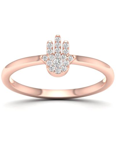 Artisan Solid Rose Gold Natural Diamond Hamsa Ring Handmade Jewellery - Metallic