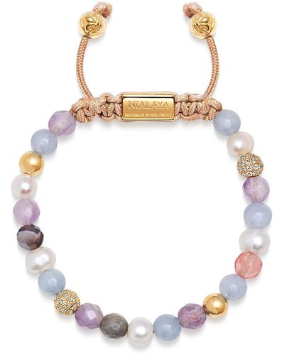 Nialaya Beaded Bracelet With Aquamarine, Amethyst Lavender, Cherry Quartz, Pearls And Botswana Agate - Metallic