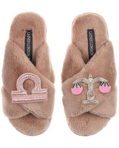 Laines London Classic Laines Slippers With Libra Zodiac Brooches - Natural