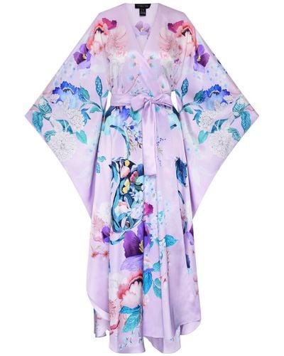 Meng Lavender Silk Satin Wrap Dress - Blue