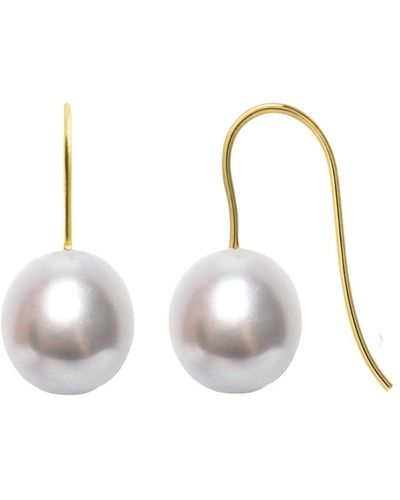 Ora Pearls Archi Gray Drop Pearl Hook Earrings - White