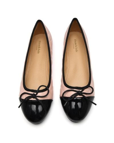 French Sole Amelie Pink Quilted Black Patent Toe Leather