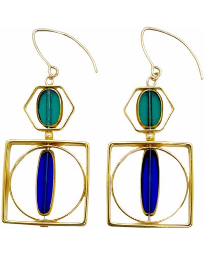 Aracheli Studio Translucent Blue And Green Vintage German Glass Beads Art Deco Earrings