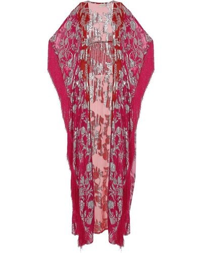 Style Junkiie Pink & Patchwork Duster With Fringes - Red