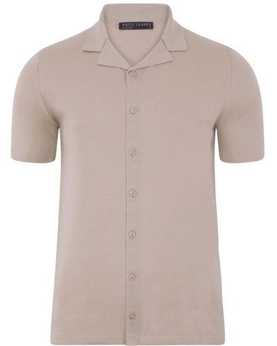 Paul James Knitwear S Ultra Fine Cotton Cuban Collar Varadero Shirt - Grey
