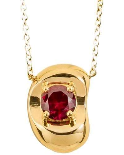 Juvetti Fava Gold Necklace Set With Ruby - White