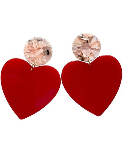 CLOSET REHAB Xl Heart Earrings In At First Blush - Red
