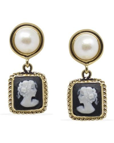 Vintouch Italy The Beloved Gold-plated Black Cameo And Pearl Earrings - Multicolour