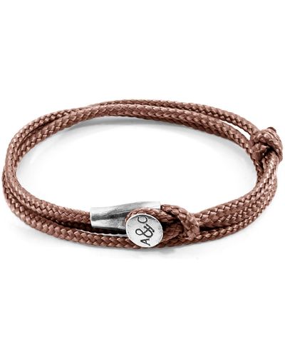 Anchor and Crew Copper Pink Dundee Silver & Rope Bracelet - Brown