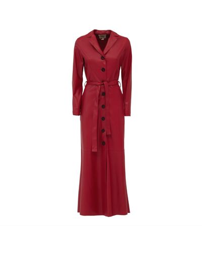 Julia Allert Long Button-up Eco-leather Trench - Red