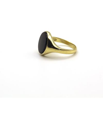 VicStoneNYC Fine Jewelry Black Onyx Yellow Solid Ring - Metallic