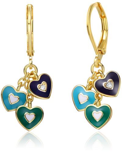 Genevive Jewelry Rachel Glauber Yellow Gold Plated Dangling Heart Earrings With Colored Enamel Kids - Blue