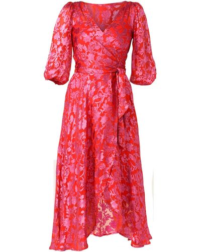 SACHA DRAKE Lily Fire Wrap Dress - Red