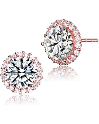 Genevive Jewelry Sterling Silver Rose Gold Plated Cubic Zirconia Stud Earrings - White