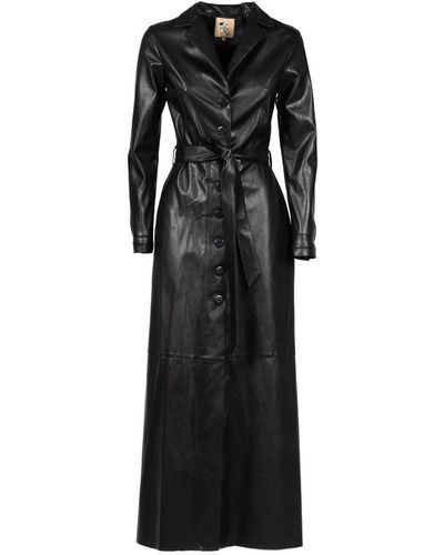 Julia Allert Long Button-up Eco-leather Trench - Black