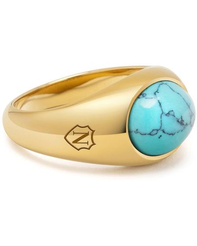 Nialaya Oval Signet Ring With Turquoise - Blue