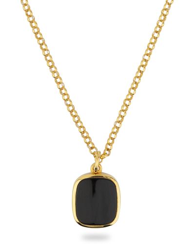 Phira London Gold Jamestown Onyx Square Stone Necklace & Pendant - Black