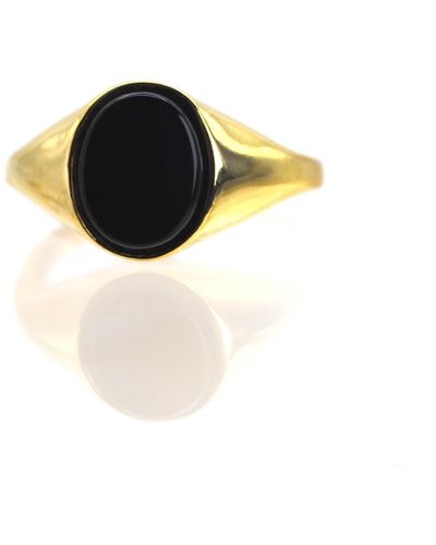 VicStoneNYC Fine Jewelry Handmade Onyx Bold Yellow Solid Ring - Metallic