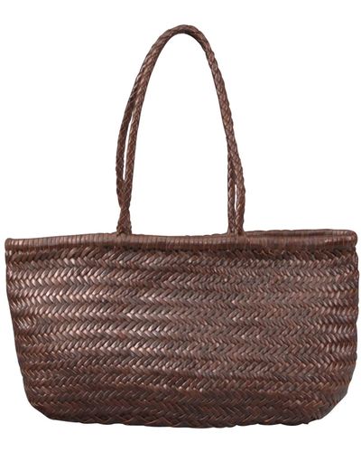 Rimini Zigzag Woven Leather Handbag 'stefania' - Brown